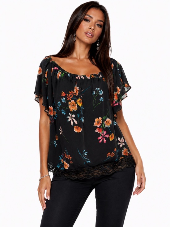RACHEL Rachel Roy Tops - Rachel Roy Size 3X Black Floral Off Shoulder Lace Hem Boho Peasant Blouse